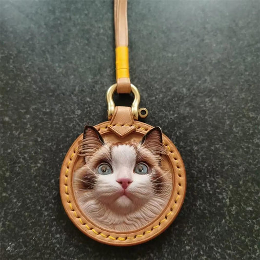 Handcrafted Custom Leather Cat Keychain